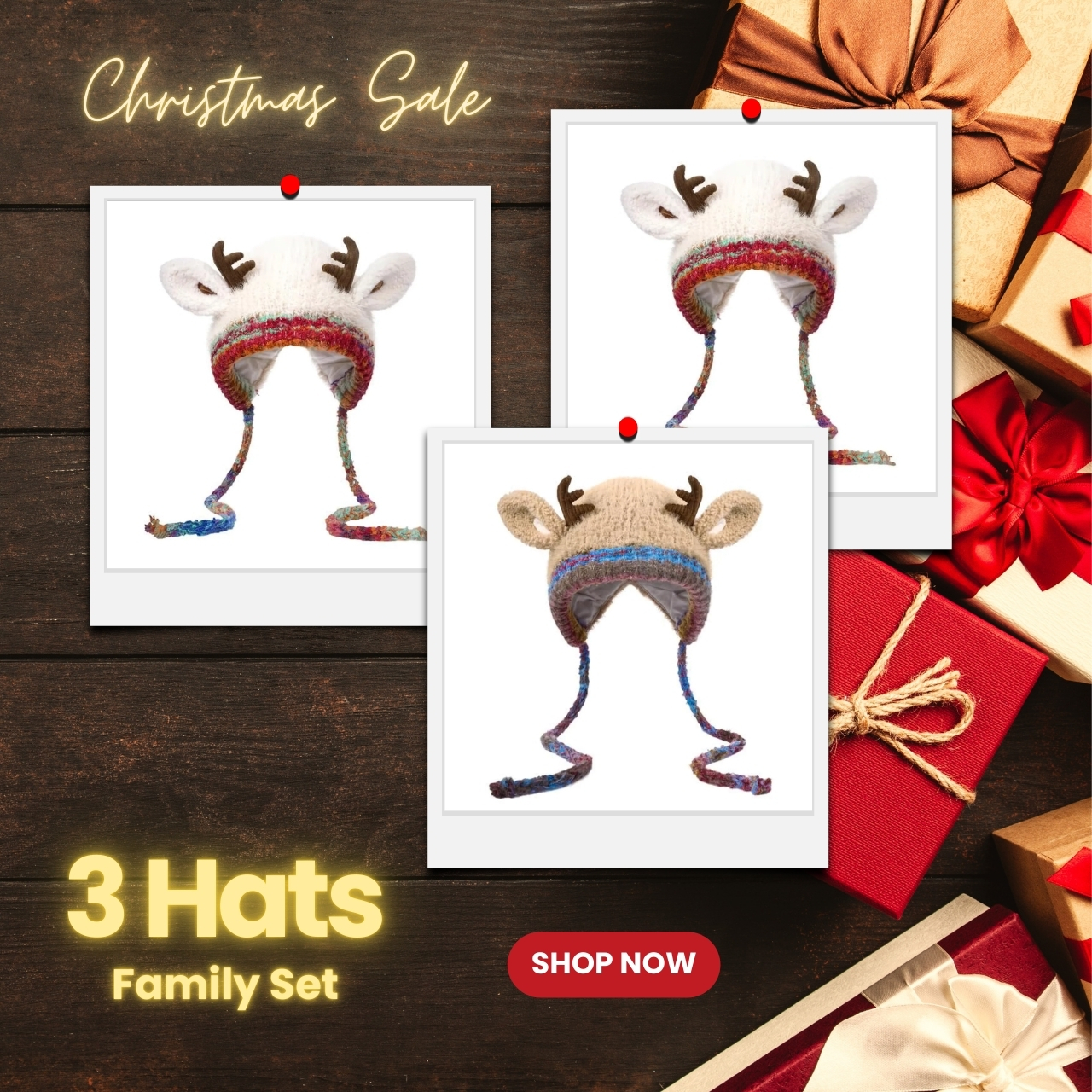 🦌🎄 Christmas Sale 49% OFF! 🧶 Original Design Handmade Festive Christmas Antler Hat  (🎁Perfect Gift)