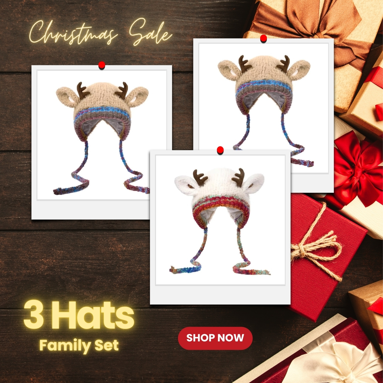 🦌🎄 Christmas Sale 49% OFF! 🧶 Original Design Handmade Festive Christmas Antler Hat  (🎁Perfect Gift)