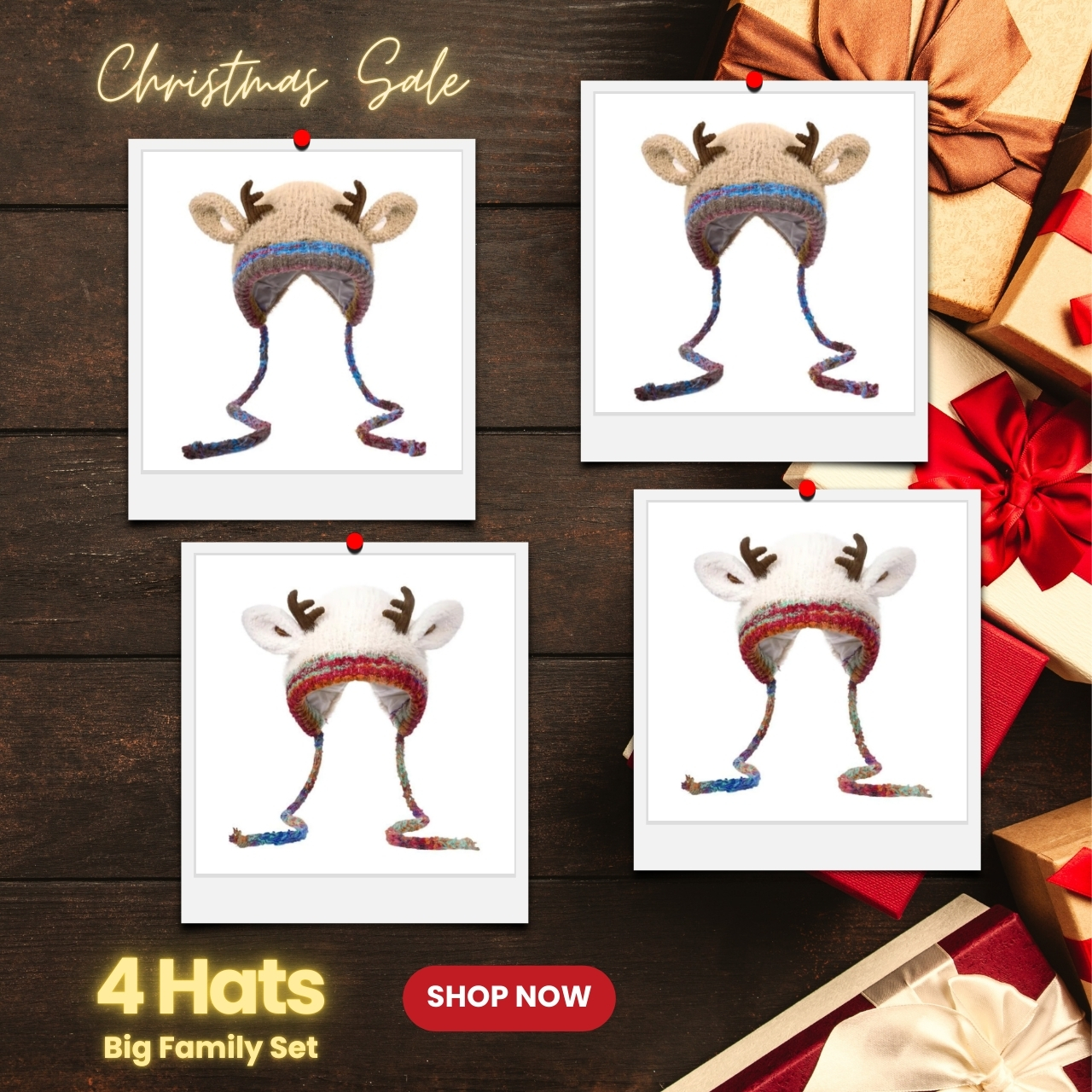 🦌🎄 Christmas Sale 49% OFF! 🧶 Original Design Handmade Festive Christmas Antler Hat  (🎁Perfect Gift)