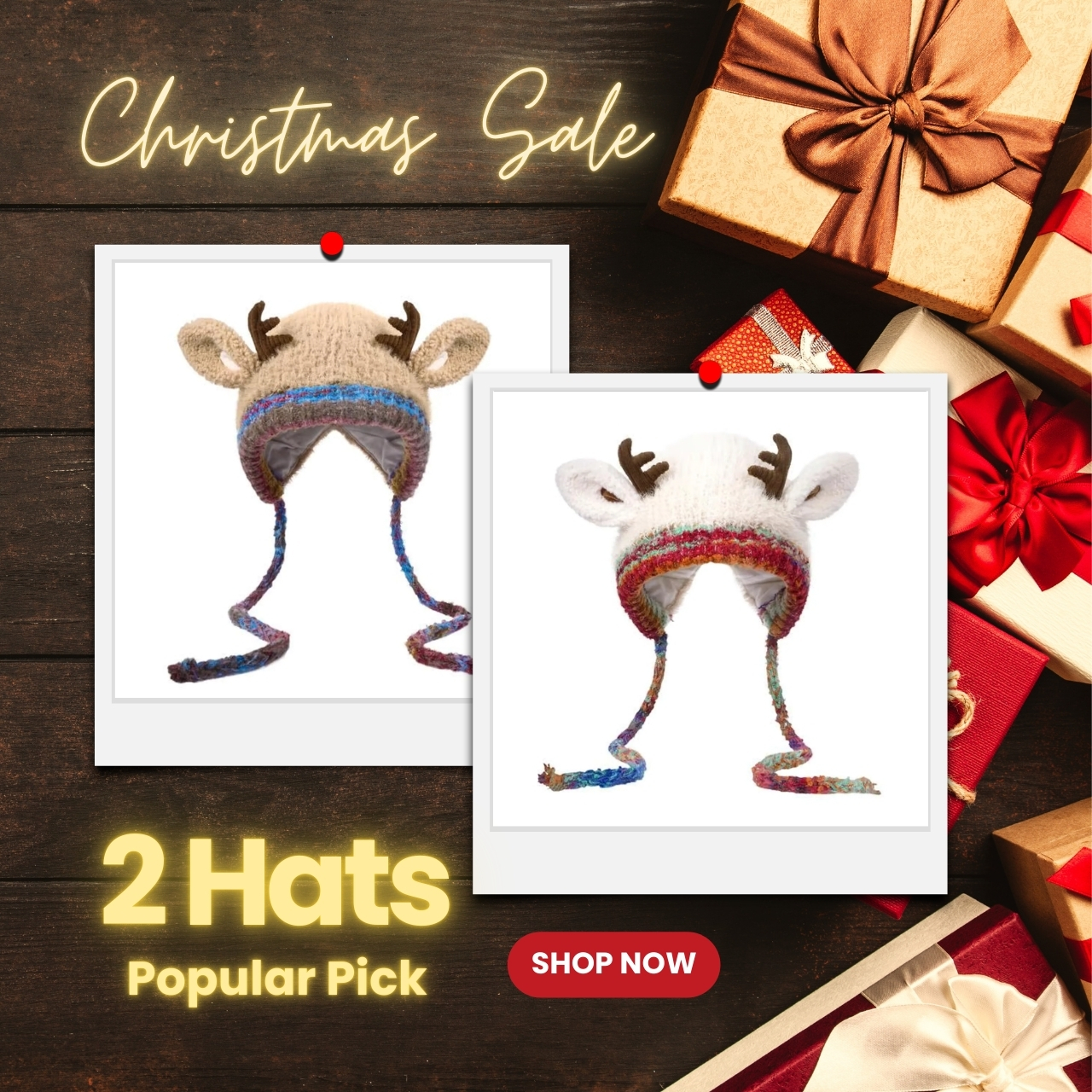 🦌🎄 Christmas Sale 49% OFF! 🧶 Original Design Handmade Festive Christmas Antler Hat  (🎁Perfect Gift)